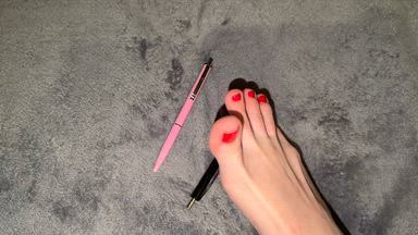 I gather the pens with my feet.