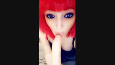 Tongue piercing dildo blow job
