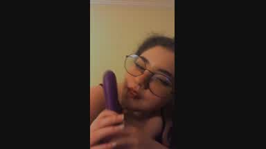 Alt girl in glasses sucks dildo
