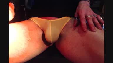 Huge balls in yellow briefs...