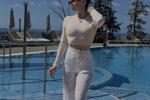 White lace by the pool