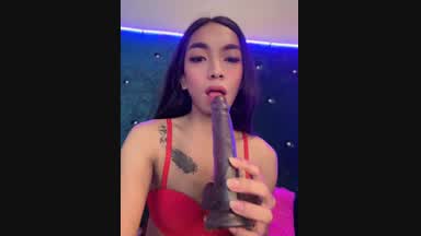 Selena’s sucking huge dildo
