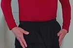 Red top and black skirt