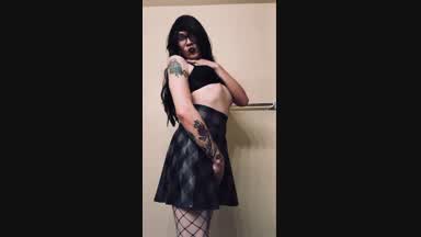 Naughty Goth TGirl Shows Off On Camera!!
