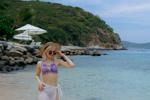me in a swimsuit on the beach