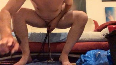 tied up, smearing bread rolls with cock