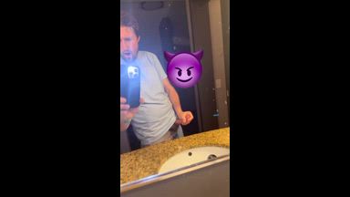 Stroking my cock in the hotel bathroom til empty😈