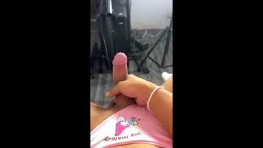 Handjob in pink panty