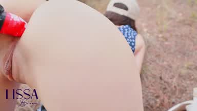 dildo Pet fucks my ass in the forest