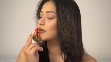 Enjoying a watermelon