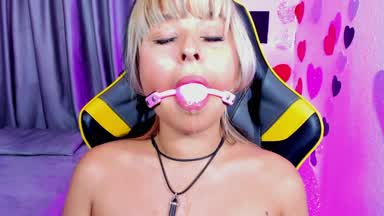 a lot of saliva with the gag