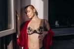 Red robe and lace lingerie
