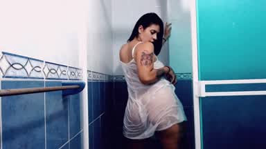 shower with my white dress until cum