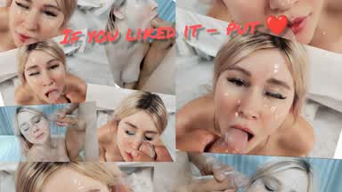 Cum shot to the face after a hard fuck throat