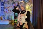 Rem cosplay, bare breasts, fingers in pussy