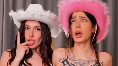 two cowgirls on fuck-machines