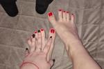 my feet with a bright pedicure