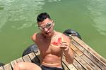 tanning in the lake