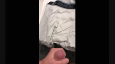 Cum shot on compression shorts