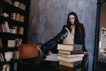 Leather overknees boots, lingerie & Jaket