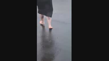 Making sure gate is shut bare foot