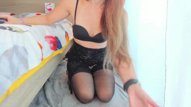 Fingering pussy in stockings