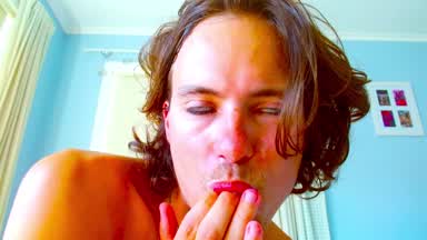 Dripping cum on my face and licking it all up. Yum