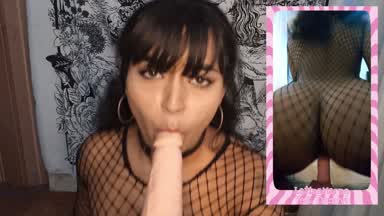 2 dildos: riding and sucking in two angles