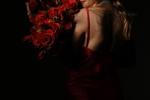 sofia and dima — Red dress and flowers prof photos