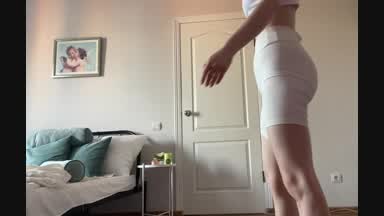 Doing squats in white biker shorts!