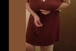 Standing Up Red Dress No Bra Huge Boobs