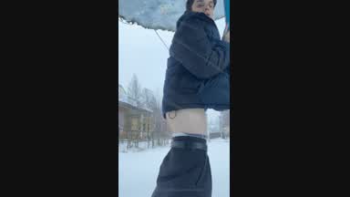 maxim — On the street in heavy snow I show my hard cock an