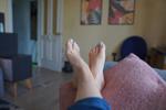 My feet with blue matte toenails - Lina