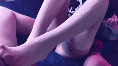 Footjob in beige stocking