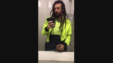 Cumshot in public restroom