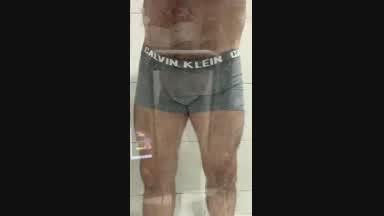 Deluxe bathroom jerkoff, cumshots on glass