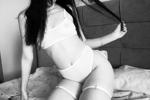 in panties on the couch