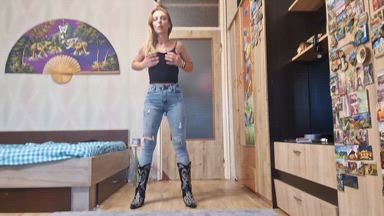 JEANS FETISH, SQUEEZING MY ASS AND TITS, BOOT HUMP