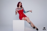 Lady in red pvc dress