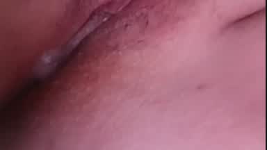 I touch my hairy pussy with cum for you