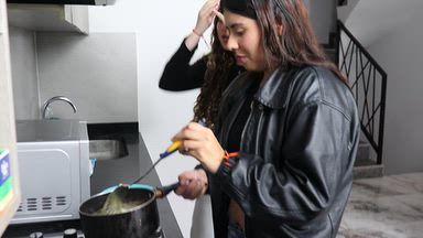 with my girlfriend in the kitchen