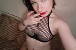 black fishnet lingerie and my red nails