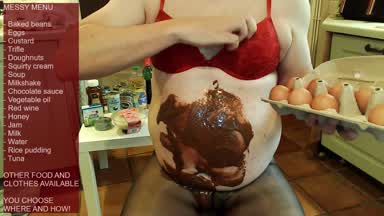 Beans, jam, choc sauce and eggs
