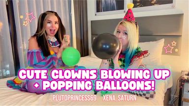 cute clown girls popping balloons