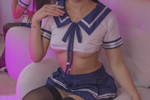Whit a small and sensual dress