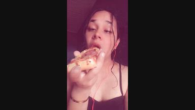 independent model — Trans slut eats pizza full of cum