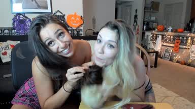 2 girls tickle tease hair play with dildo