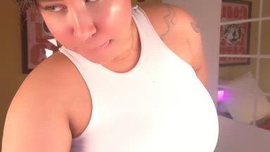 Soaking my big tits in oil until they shine