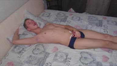 Cumshot under a swim trunks