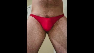 Very tight red man thing bulge and ass shake